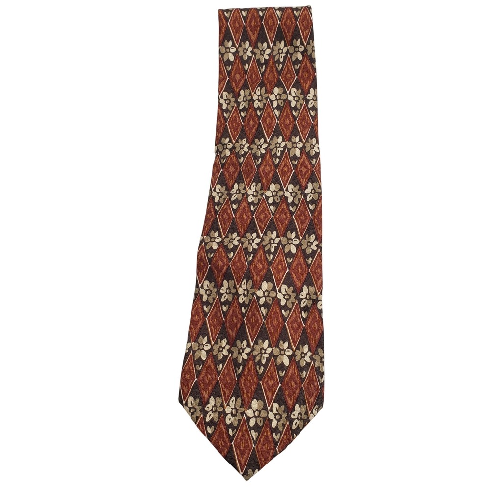 Nordstrom Mens Silk Geometric Diamond Floral‎ Tie OS Brown Orange